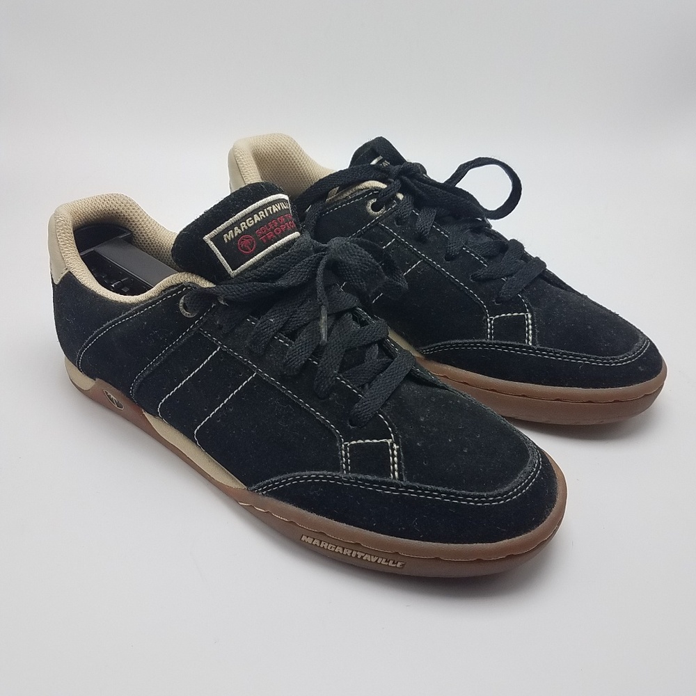 Margaritaville Mens Black/Tan Suede Shoes Sz 7.5